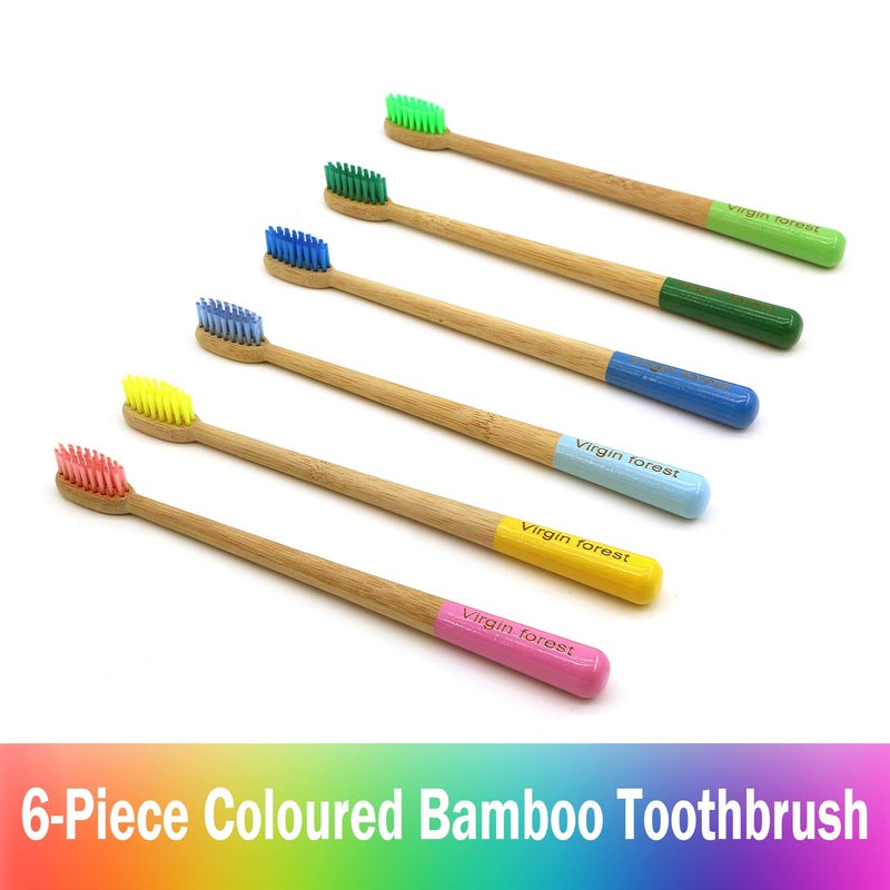 Virgin Forest Bamboo Toothbrush, Natural Eco Friendly Biodegradable Wood Toothbrushes, Vegan Organic Charcoal Tooth Brush, Pack of 6 - Image 2